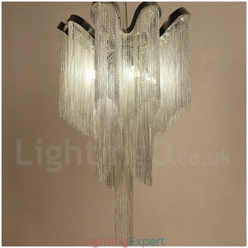 Aluminum Tassels Chandelier Designer Pendant Light Silver Colour