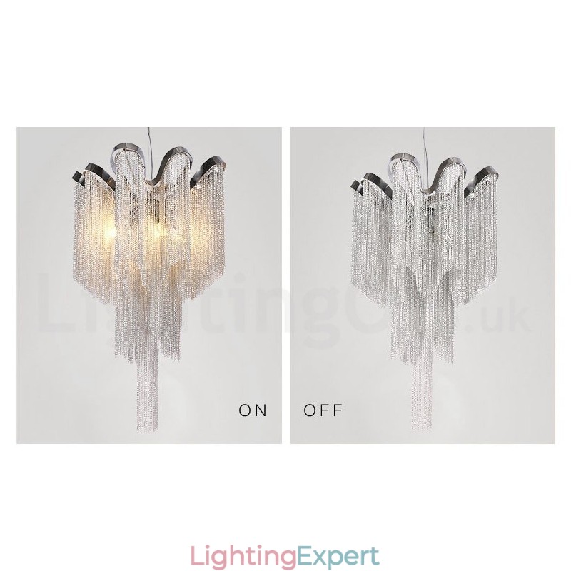 Aluminum Tassels Chandelier Designer Pendant Light Silver Colour