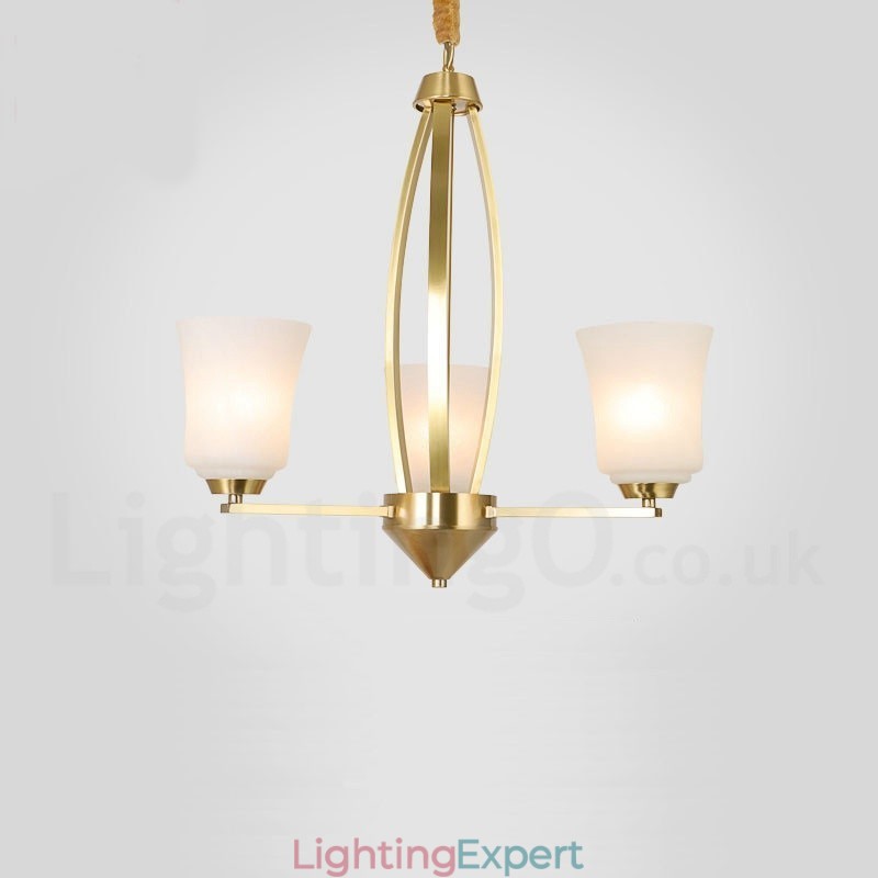 3 Light Pure Brass Large Luxurious Rustic Retro Vintage Brass Pendant Chandelier with Glass Shades