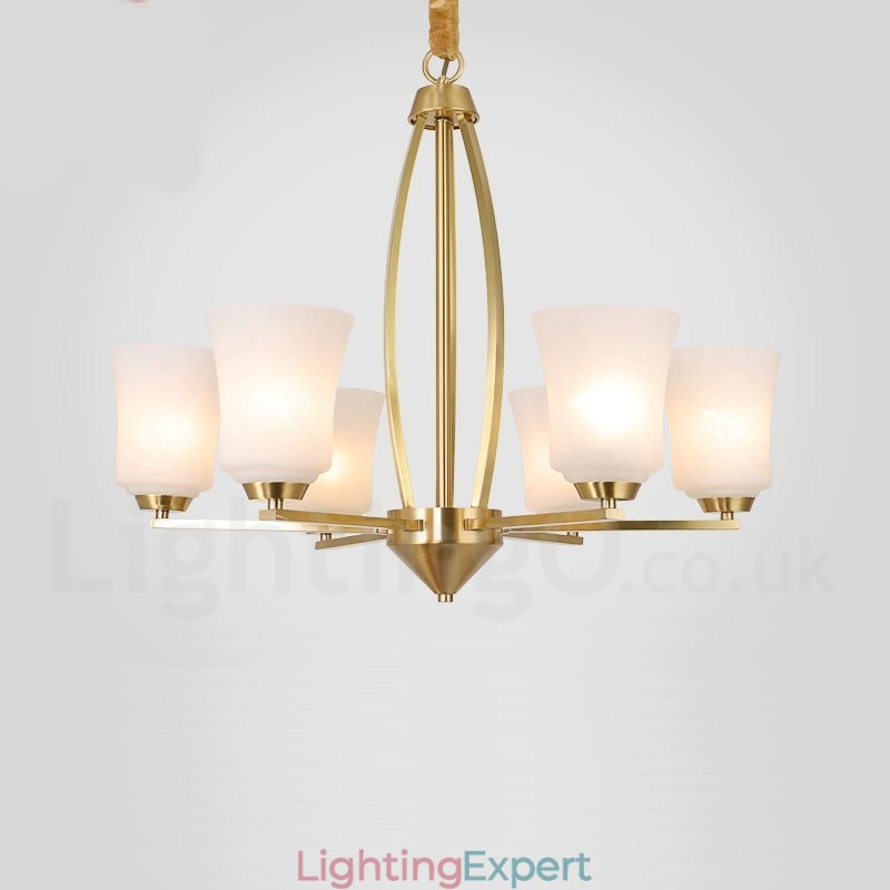 6 Light Pure Brass Large Luxurious Rustic Retro Vintage Brass Pendant Chandelier with Glass Shades