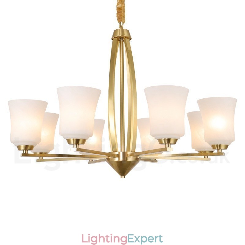 8 Light Pure Brass Large Luxurious Rustic Retro Vintage Brass Pendant Chandelier with Glass Shades
