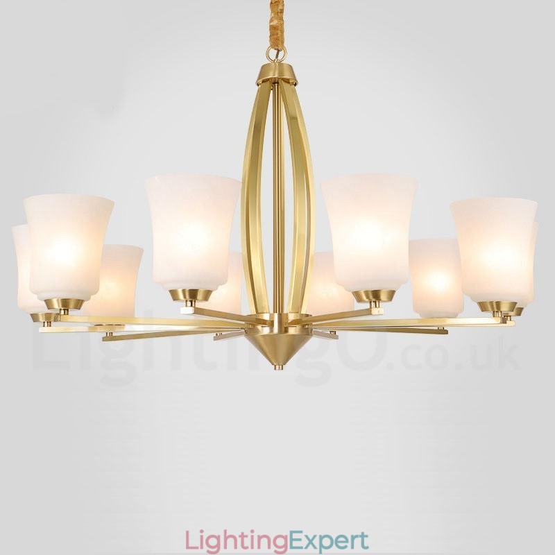 Retro Vintage Brass Pendant Chandelier with Glass Shades
