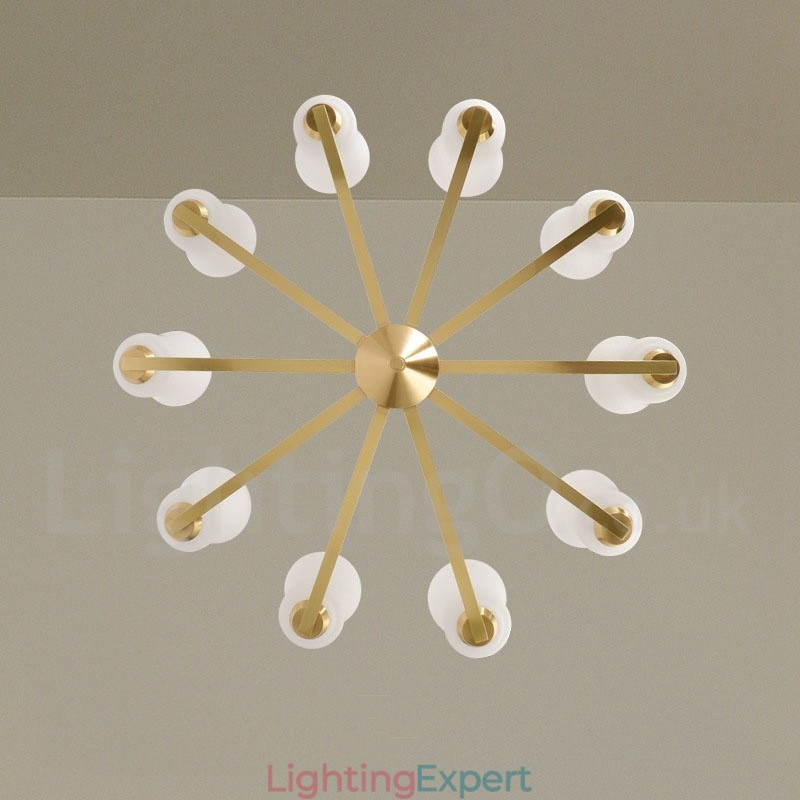 Retro Vintage Brass Pendant Chandelier with Glass Shades