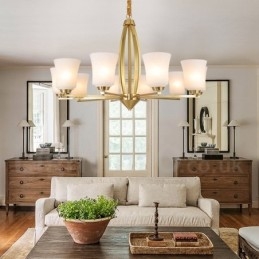 Retro Vintage Brass Pendant Chandelier with Glass Shades