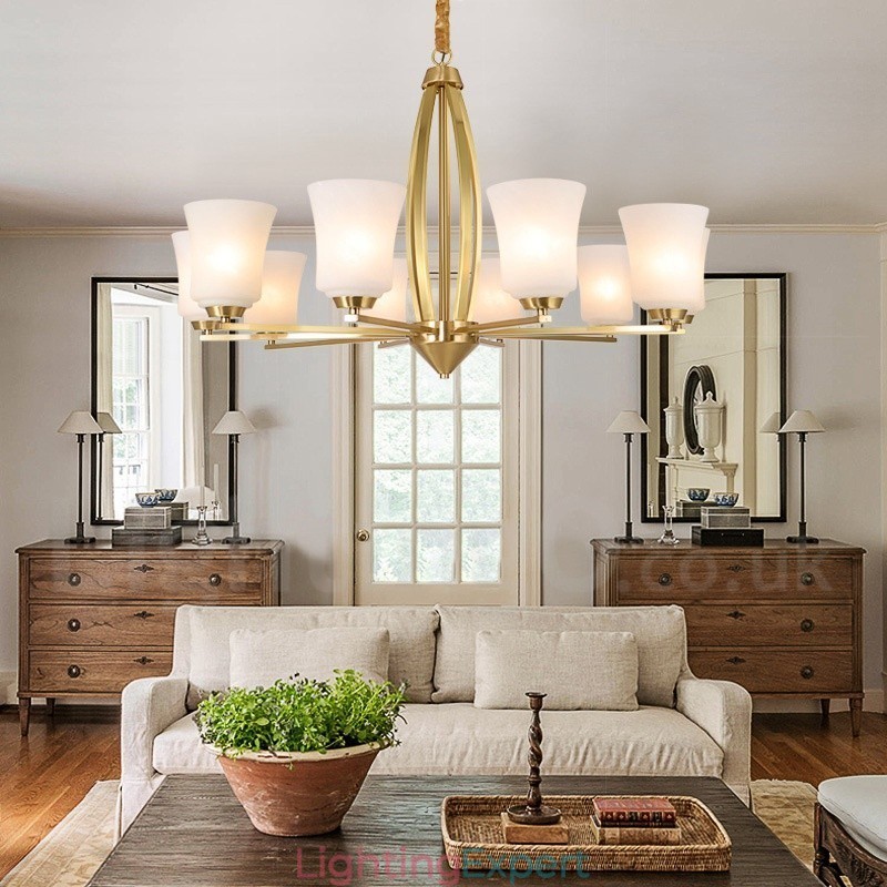 Retro Vintage Brass Pendant Chandelier with Glass Shades