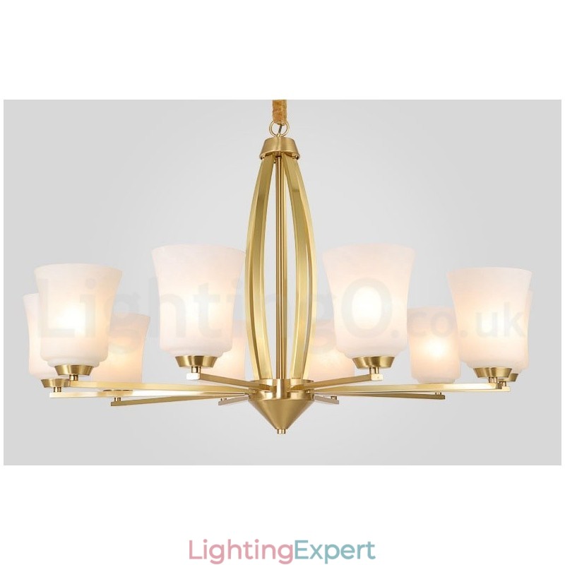 Retro Vintage Brass Pendant Chandelier with Glass Shades