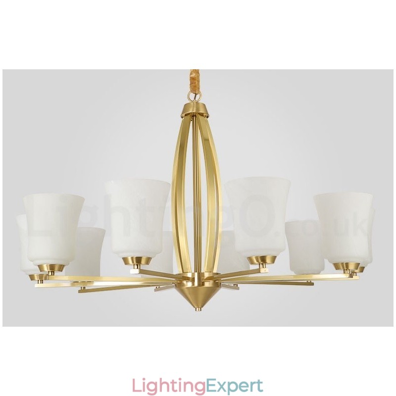 Retro Vintage Brass Pendant Chandelier with Glass Shades