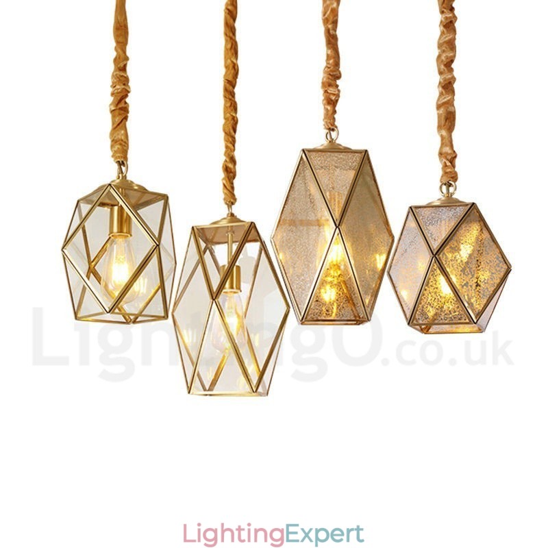 Pure Brass Rustic Lodge Nordic Style Pendant Light with Glass Shade