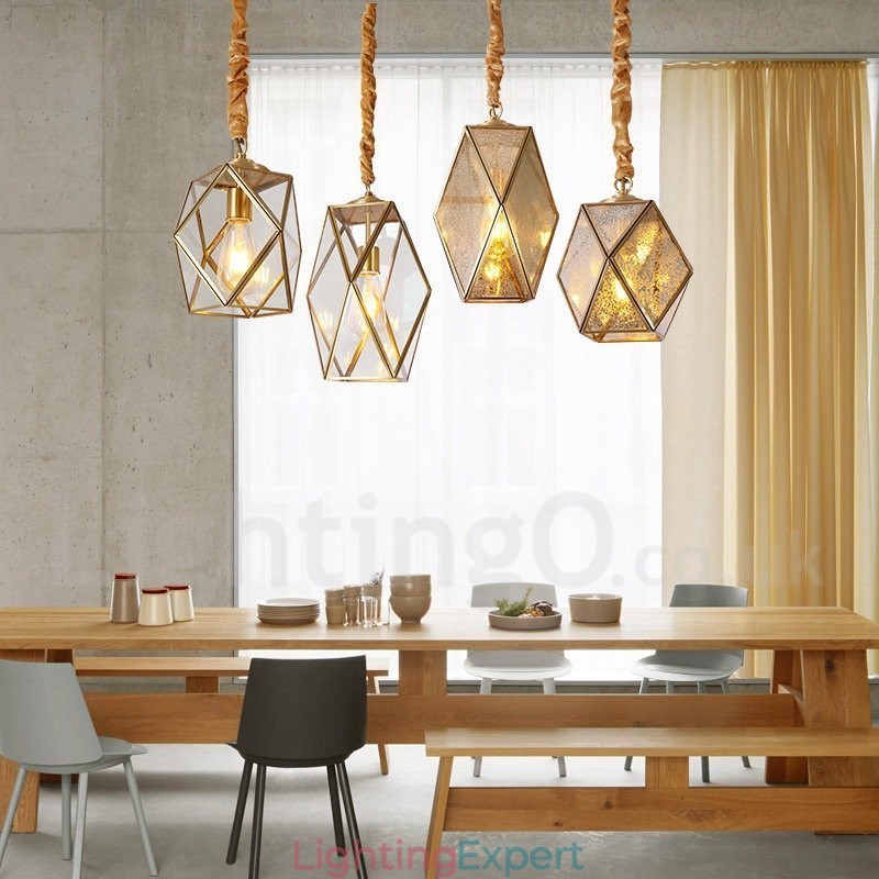 Pure Brass Rustic Lodge Nordic Style Pendant Light with Glass Shade