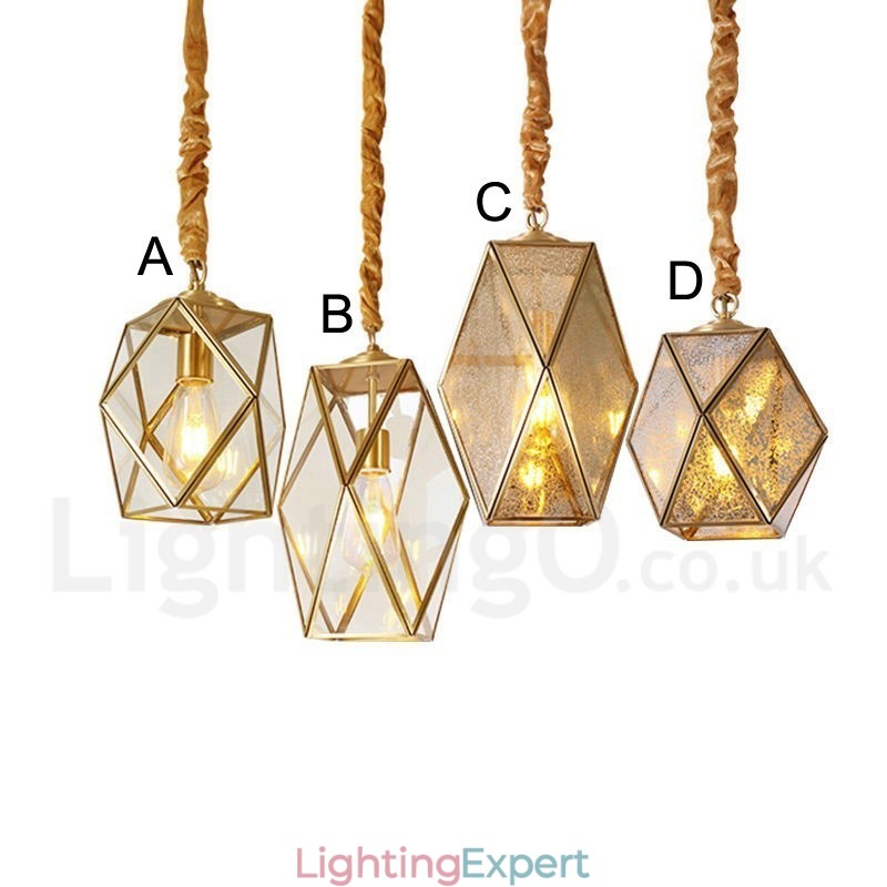 Pure Brass Rustic Lodge Nordic Style Pendant Light with Glass Shade