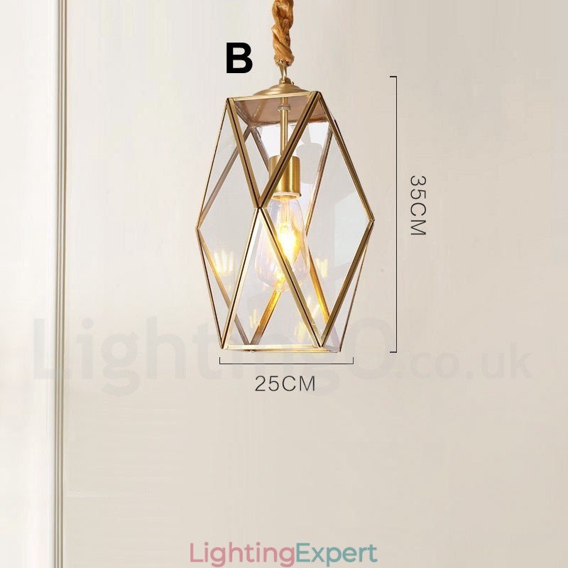 Pure Brass Rustic Lodge Nordic Style Pendant Light with Glass Shade