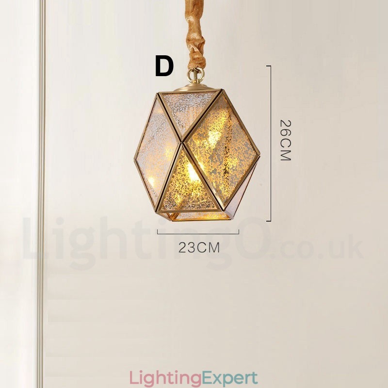 Pure Brass Rustic Lodge Nordic Style Pendant Light with Glass Shade