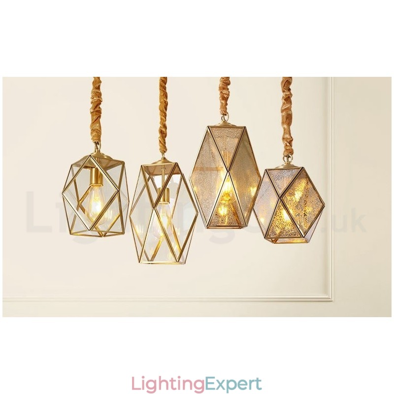 Pure Brass Rustic Lodge Nordic Style Pendant Light with Glass Shade