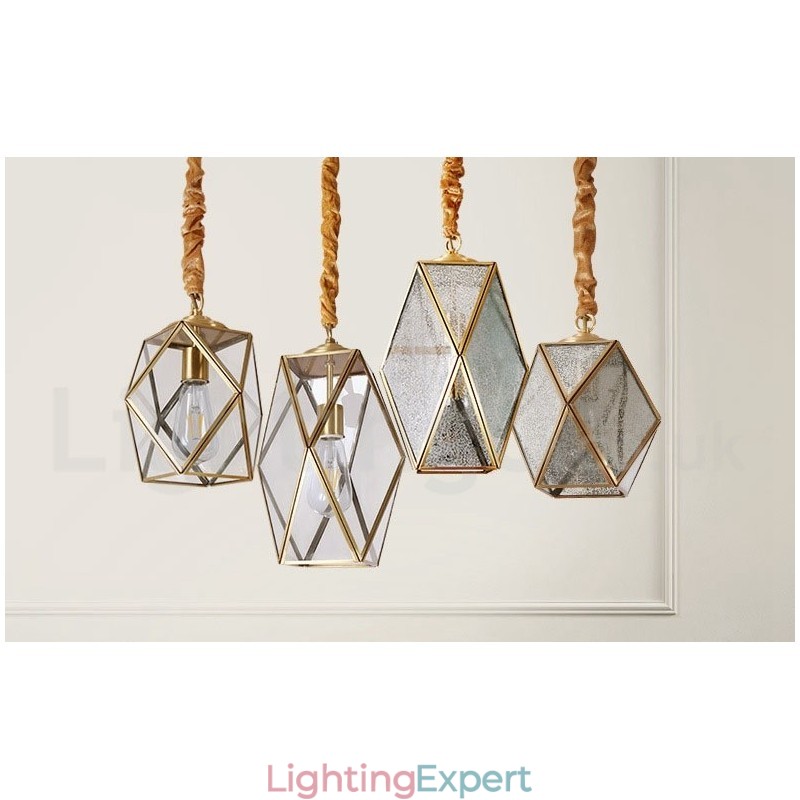 Pure Brass Rustic Lodge Nordic Style Pendant Light with Glass Shade