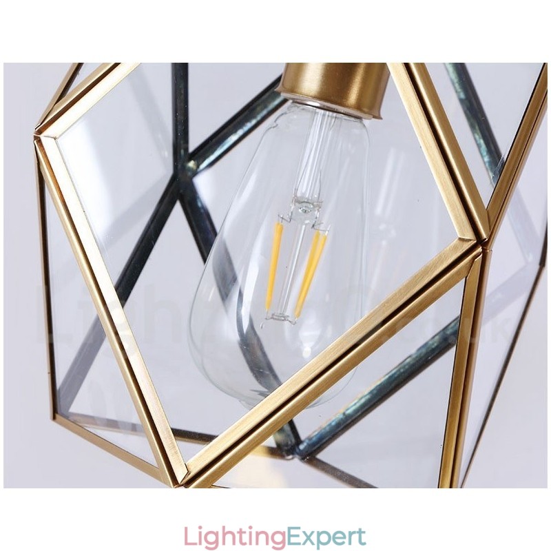Pure Brass Rustic Lodge Nordic Style Pendant Light with Glass Shade