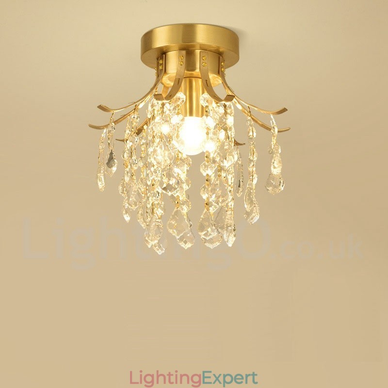 Pure Brass Rustic Lodge Nordic Style Flush Mount Crystal Ceiling Lights