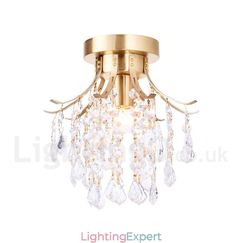Pure Brass Rustic Lodge Nordic Style Flush Mount Crystal Ceiling Lights