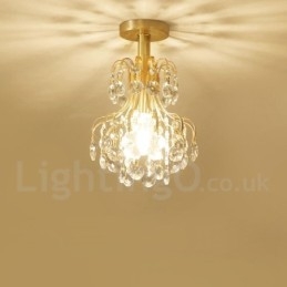 Pure Brass Rustic Lodge Nordic Style Flush Mount Crystal Ceiling Lights