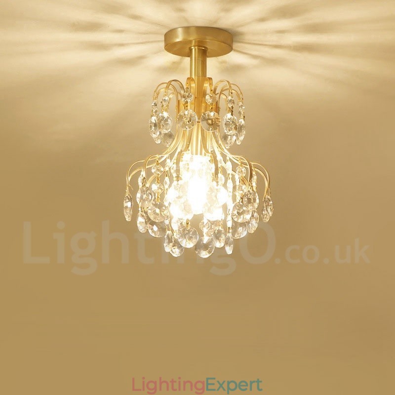 Pure Brass Rustic Lodge Nordic Style Flush Mount Crystal Ceiling Lights