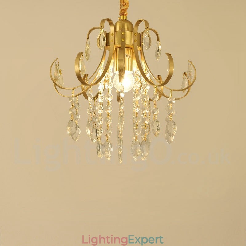 Pure Brass Rustic Lodge Nordic Style Flush Mount Crystal Ceiling Lights