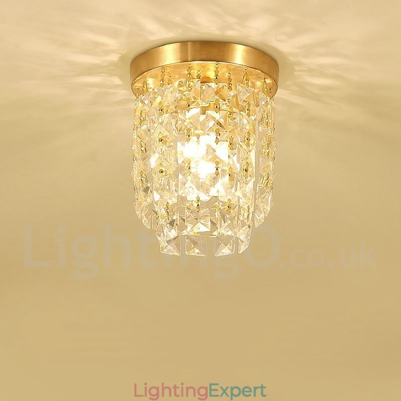 Pure Brass Rustic Lodge Nordic Style Flush Mount Crystal Ceiling Lights