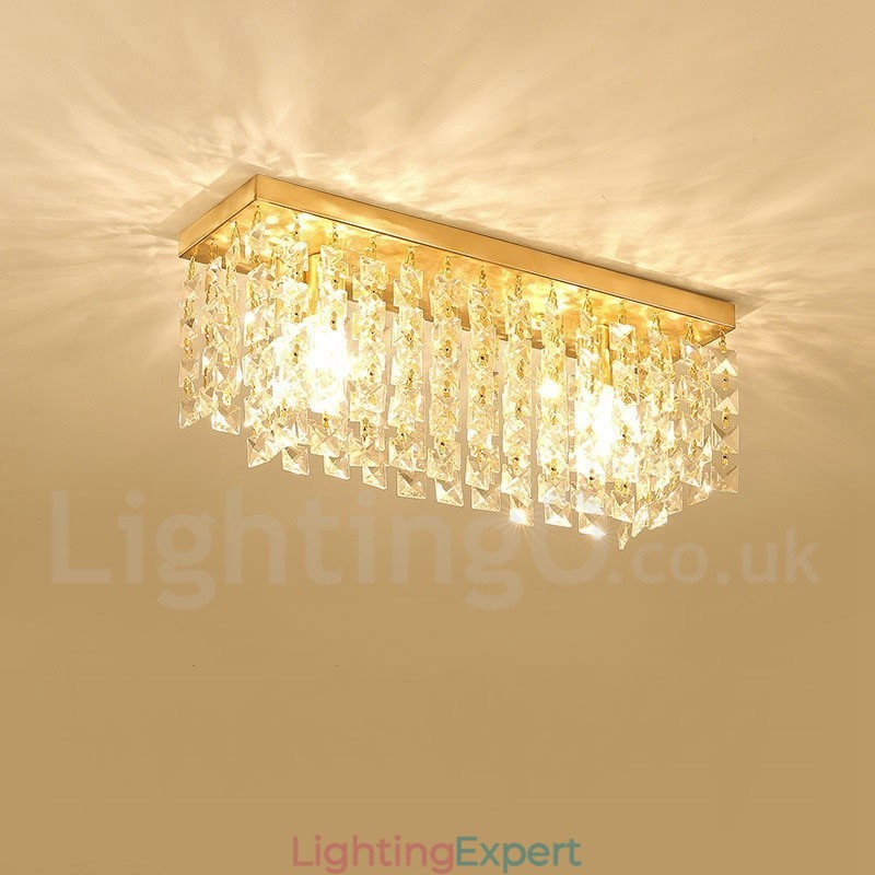 Pure Brass Rustic Lodge Nordic Style Flush Mount Crystal Ceiling Lights