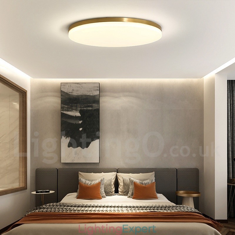 Brass Ultra Thin Round Dimmable Modern Contemporary Nordic Style Flush Mount Ceiling Lights with Acrylic Shade Also Can Be Used As Wall Light