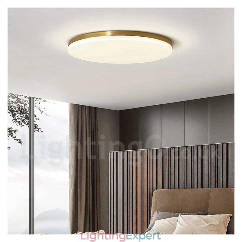 Brass Ultra Thin Round Dimmable Modern Contemporary Nordic Style Flush Mount Ceiling Lights with Acrylic Shade Also Can Be Used As Wall Light