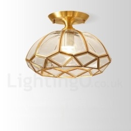 Pure Brass Rustic Lodge Nordic Style Flush Mount Ceiling Light with Glass Shade