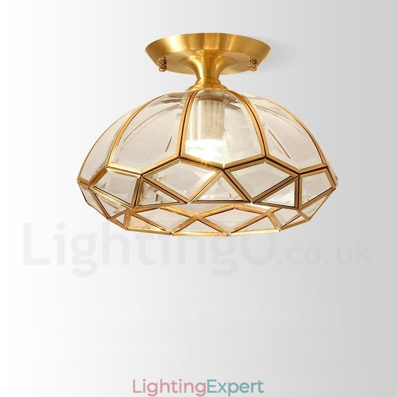 Pure Brass Rustic Lodge Nordic Style Flush Mount Ceiling Light with Glass Shade