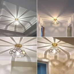 Pure Brass Rustic Lodge Nordic Style Flush Mount Ceiling Light with Glass Shade
