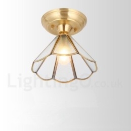 Pure Brass Rustic Lodge Nordic Style Flush Mount Ceiling Light with Glass Shade