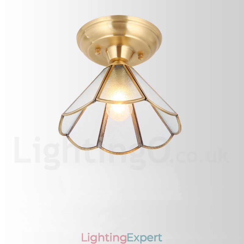 Pure Brass Rustic Lodge Nordic Style Flush Mount Ceiling Light with Glass Shade