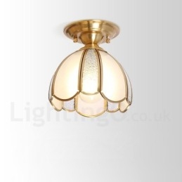 Pure Brass Rustic Lodge Nordic Style Flush Mount Ceiling Light with Glass Shade