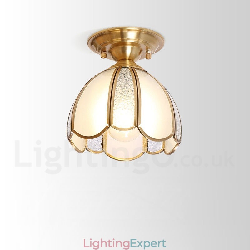 Pure Brass Rustic Lodge Nordic Style Flush Mount Ceiling Light with Glass Shade