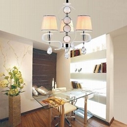 Fabric Chandelier 3 Light High Grade Lamp White Jade Silver Ring