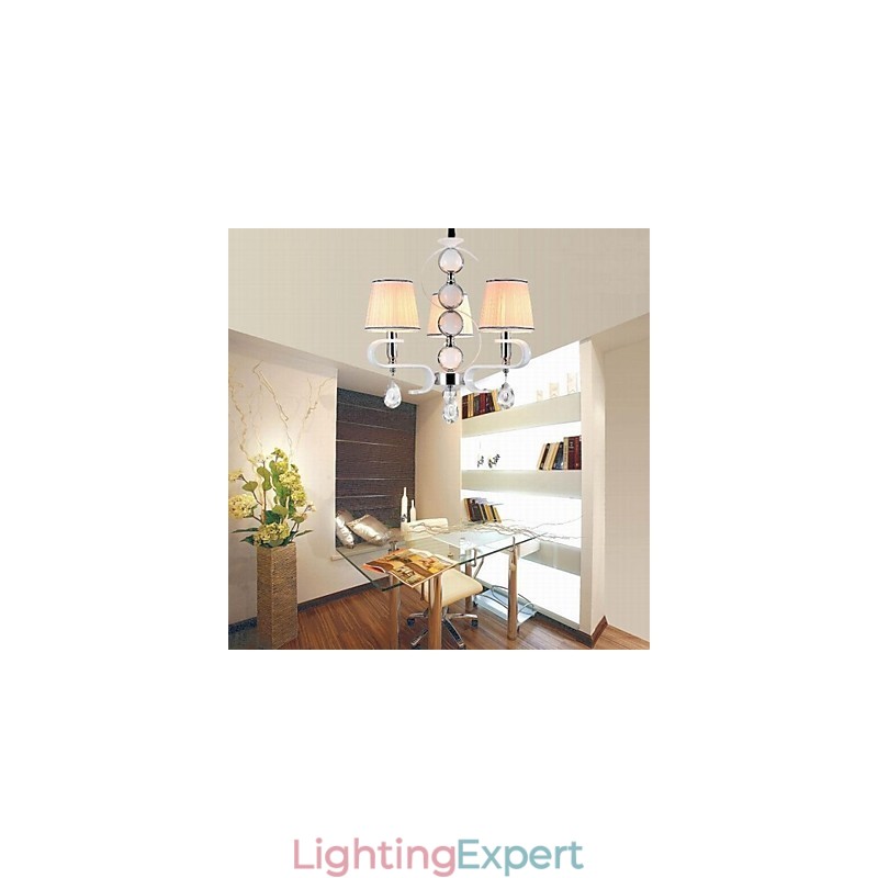 Fabric Chandelier 3 Light High Grade Lamp White Jade Silver Ring