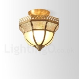 Pure Brass Rustic Lodge Nordic Style Flush Mount Ceiling Light with Glass Shade