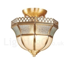 Pure Brass Rustic Lodge Nordic Style Flush Mount Ceiling Light with Glass Shade