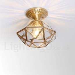 Pure Brass Rustic Lodge Nordic Style Flush Mount Ceiling Light with Glass Shade