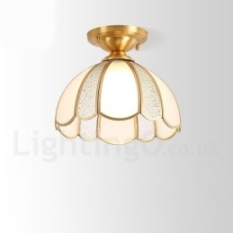 Pure Brass Rustic Lodge Nordic Style Flush Mount Ceiling Light with Glass Shade
