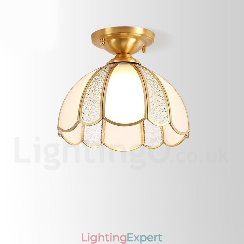 Pure Brass Rustic Lodge Nordic Style Flush Mount Ceiling Light with Glass Shade