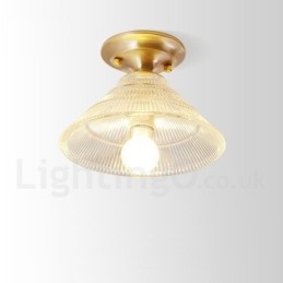 Pure Brass Rustic Lodge Nordic Style Flush Mount Ceiling Light with Glass Shade