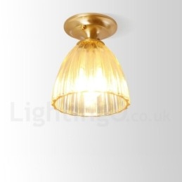 Pure Brass Rustic Lodge Nordic Style Flush Mount Ceiling Light with Glass Shade