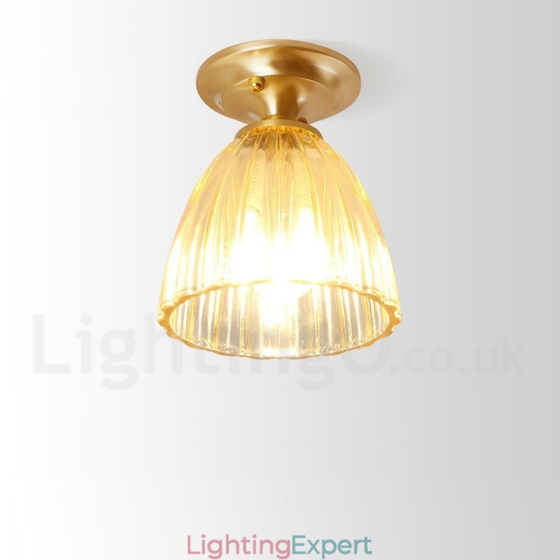 Pure Brass Rustic Lodge Nordic Style Flush Mount Ceiling Light with Glass Shade