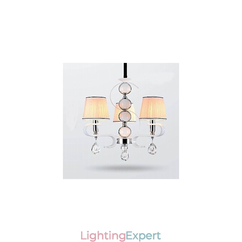 Fabric Chandelier 3 Light High Grade Lamp White Jade Silver Ring