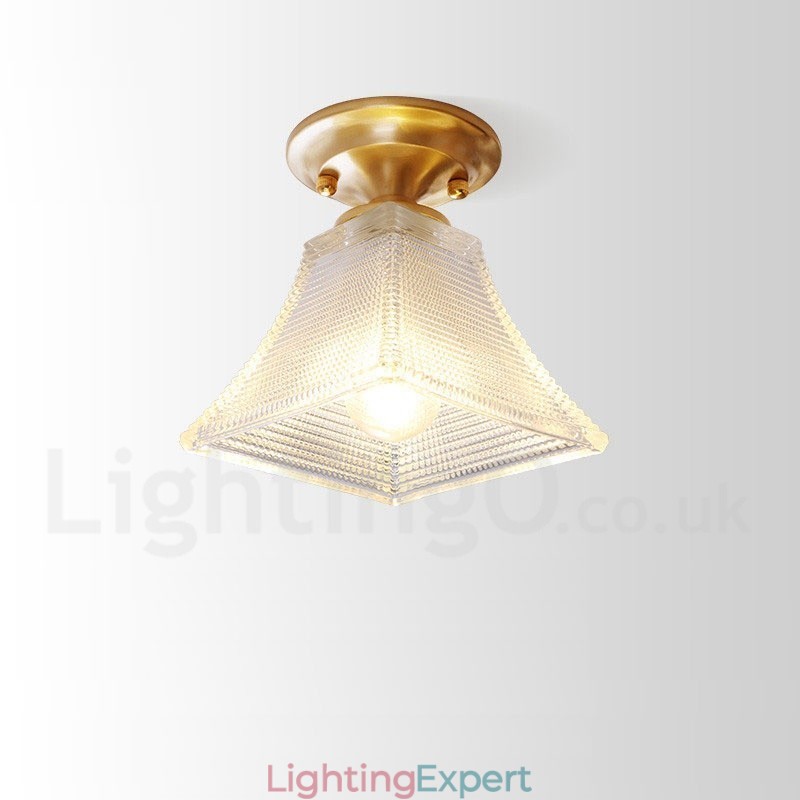 Pure Brass Rustic Lodge Nordic Style Flush Mount Ceiling Light with Glass Shade