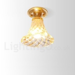 Pure Brass Rustic Lodge Nordic Style Flush Mount Ceiling Light with Glass Shade