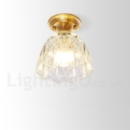 Pure Brass Rustic Lodge Nordic Style Flush Mount Ceiling Light with Glass Shade