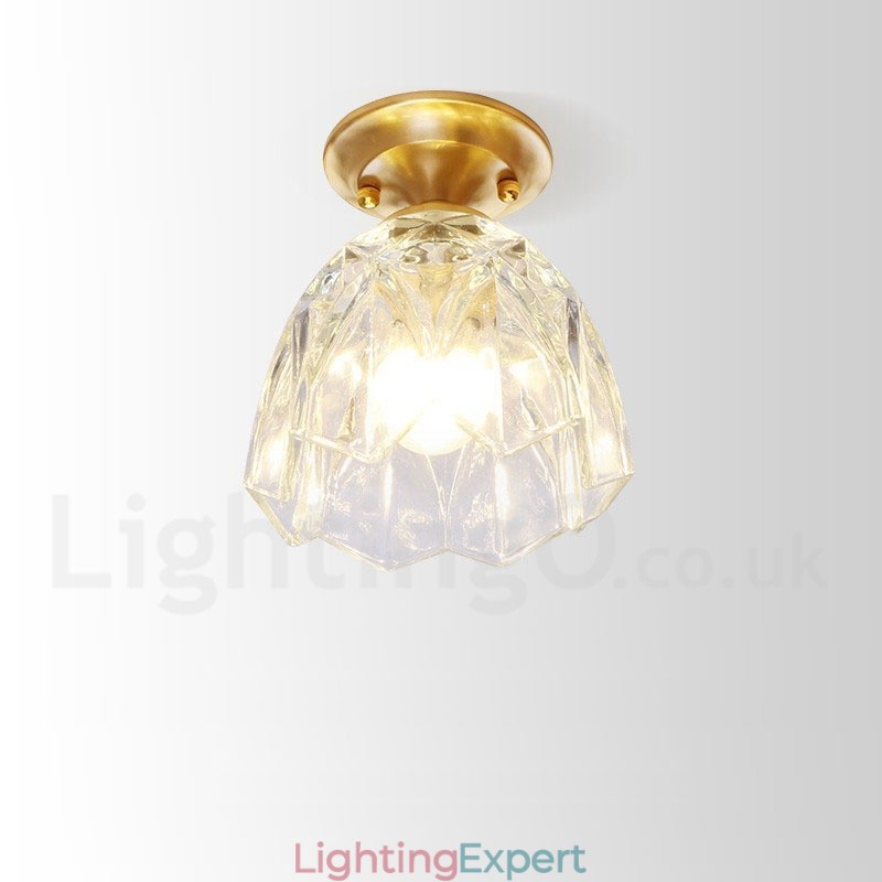 Pure Brass Rustic Lodge Nordic Style Flush Mount Ceiling Light with Glass Shade